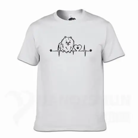 New Funny Pomeranian T Shirt Unisex Short Sleeve O-Neck 16 Colors Cotton Casual Cute Heartbeat Dog T-shirt Girls Woman Tshirt