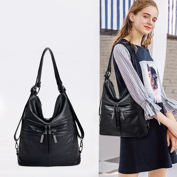 

New Women's Multifunction Retro Soft Leather Handbag Totes Female Casual Designer Shoulder Messenger Bags Big Capacity