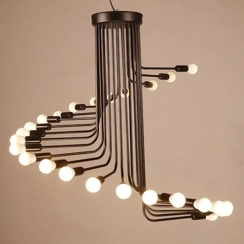 

Creative Art Loft Retro Spiral Stairs Chandelier Living Room Bar Study Room Office Pendant Lamp