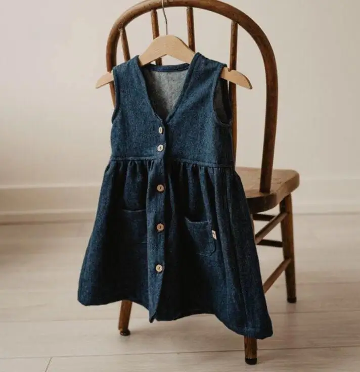 Стиль, жилет для девочек, джинсовое платье, модные весенние платья для девочек 1-7 лет, HJ241