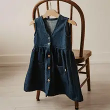 Стиль, жилет для девочек, джинсовое платье, модные весенние платья для девочек 1-7 лет, HJ241