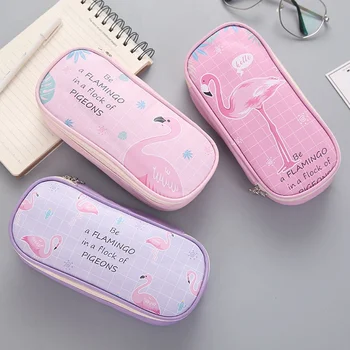 

1Pcs Kawaii Flamingo PU Large Capacity Waterproof School Pencil Cases Stationery Cute Pencilcase Girls Pen Bag School Supplies
