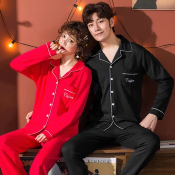 

Cotton New Soft Spring Autumn Homesuit Homeclothes Sleepwear Fashion Style Casual Style Man and Woman Pajamas Turn Down Collar