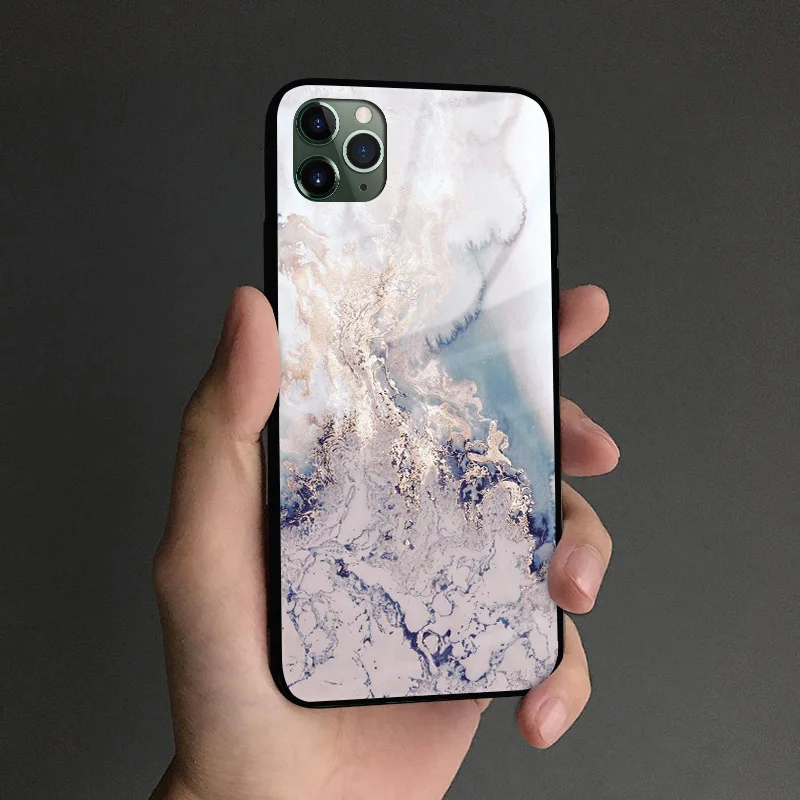 TGLASS 12 Натуральный керамический гранит мрамор coque закаленное стекло Мягкий силиконовый чехол для телефона оболочка для iPhone 6 6s 7 8 Plus X XR XS 11 Pro MAX - Цвет: TGLASS 12