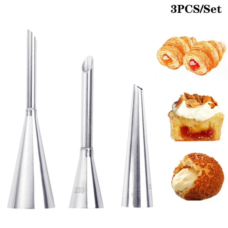 

3pcs/set Stainless Steel Icing Piping Nozzle Set Cupcake Cake Decorating Tips for Puff Cream Pastry Piping Nozzles Baking Tools