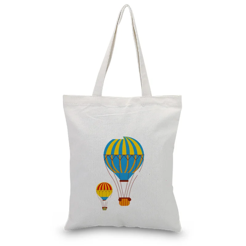 Мультяшная сумка с воздушным шаром, парусиновая сумка, текст, ручная сумка, печать, индивидуальный логотип для печати, ежедневное использование, складная сумка для покупок, многоразовые