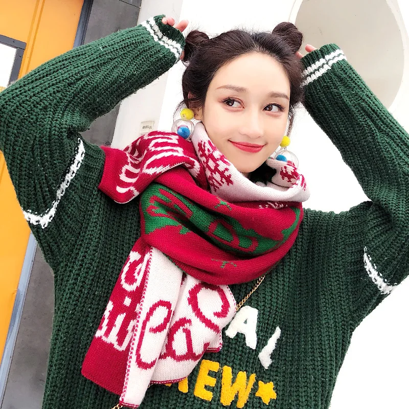 New Woman Autumn And Winter Wool knitting Christmas scarf cute student decoration warm long Antler Shawl