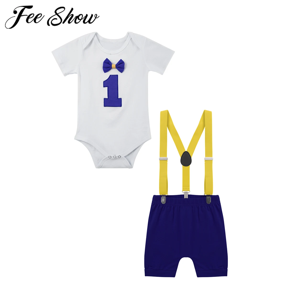 

Summer Baby Boy Gentleman Outfit Formal Wedding Suit Boys Short Sleeves Bow Tie Romper Straps Shorts Set 1st Birthday Party Suit