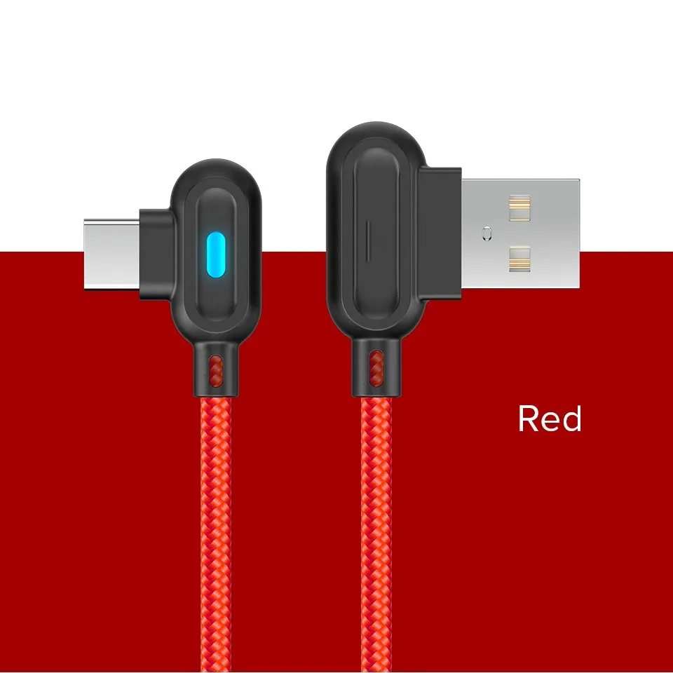 Олаф 90 градусов Micro usb type C кабель для samsung S7 S8 S9 Xiaomi huawei USB-C Быстрая зарядка данных USB кабель для iphone 7 8 X Xs - Цвет: Red