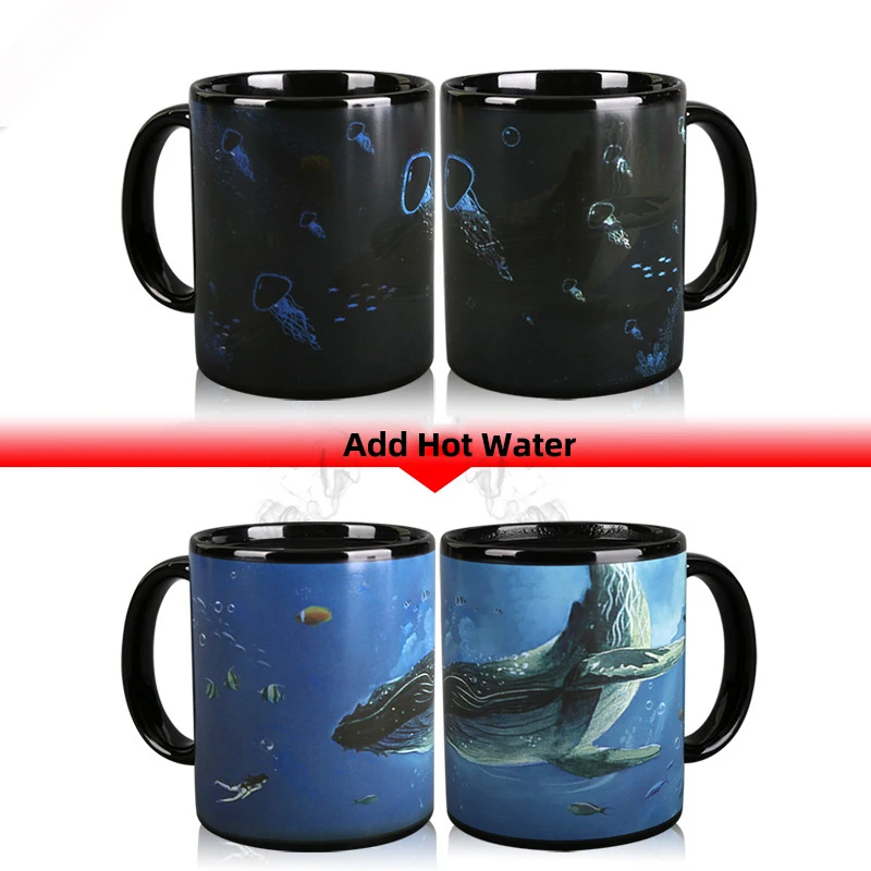 

Colour Charge Seabed Whale Discoloration Cup Novel Trave Coffee Mug Temperature Sensing Ceramics Water Cup Gift