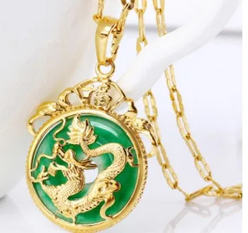 

fashion gold inlay jade pendant chain necklace up-market free shipping 14.9y5kk