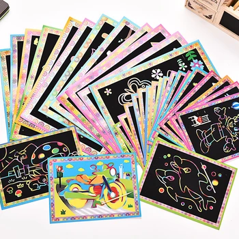 

20pcs 2-in-1 Magic Color Scratch Art Paper Cards Painting Coloring for Children Creative Drawing Toys Set Educational Wholesale