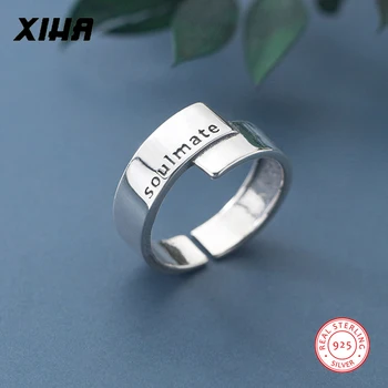 

SOULMATE Engraved Initial Letter Rings for Women Resizable 925 Sterling Silver Ring Minimalistic 2019 Wide Ring