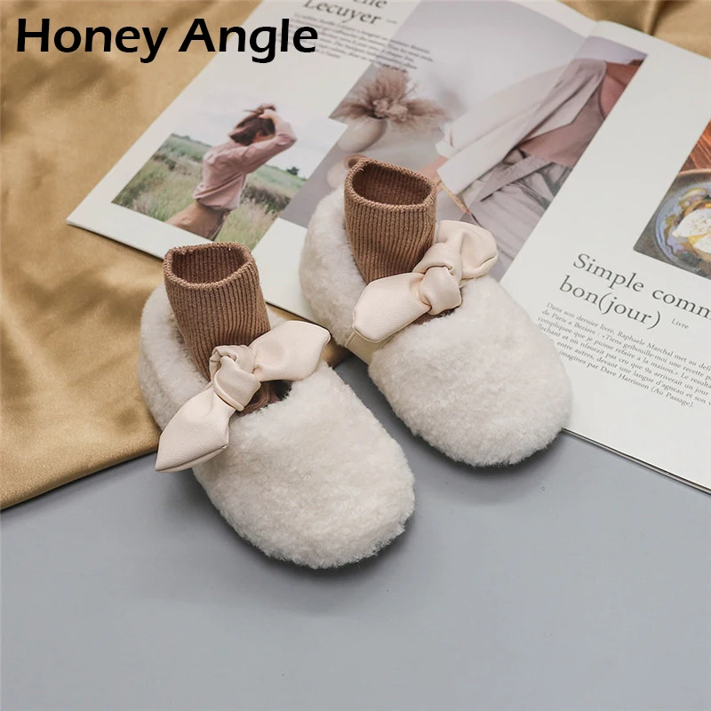 Honey Angle/зимняя повседневная обувь для девочек с бантом; толстая теплая Модная обувь для девочек; Осенняя обувь для малышей в Корейском стиле; обувь для вечеринок