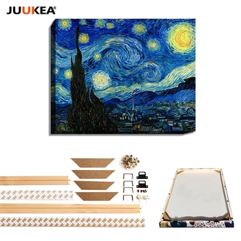 

Vincent van Gogh Starry Sky Abstract Classic HD Canvas oil Painting Print Natural Wood DIY frame Home Decor living room poster
