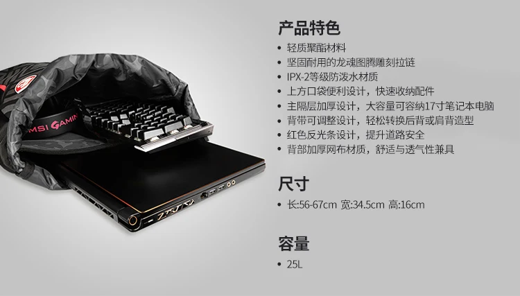 Новейший лучший 1:1 рюкзак для ноутбука подходит для MSI 15,6 дюймов смарт-чехол для MSI 17,3 дюймов IPX-2 защитная сумка