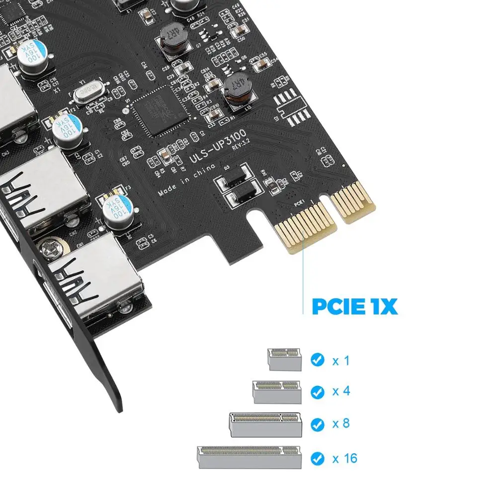 ULS PCIE USB 3.0 Card Type C(1) Type A(3 ) without Additional power supply PCI Express Expansion Card for Windows Mac Pro