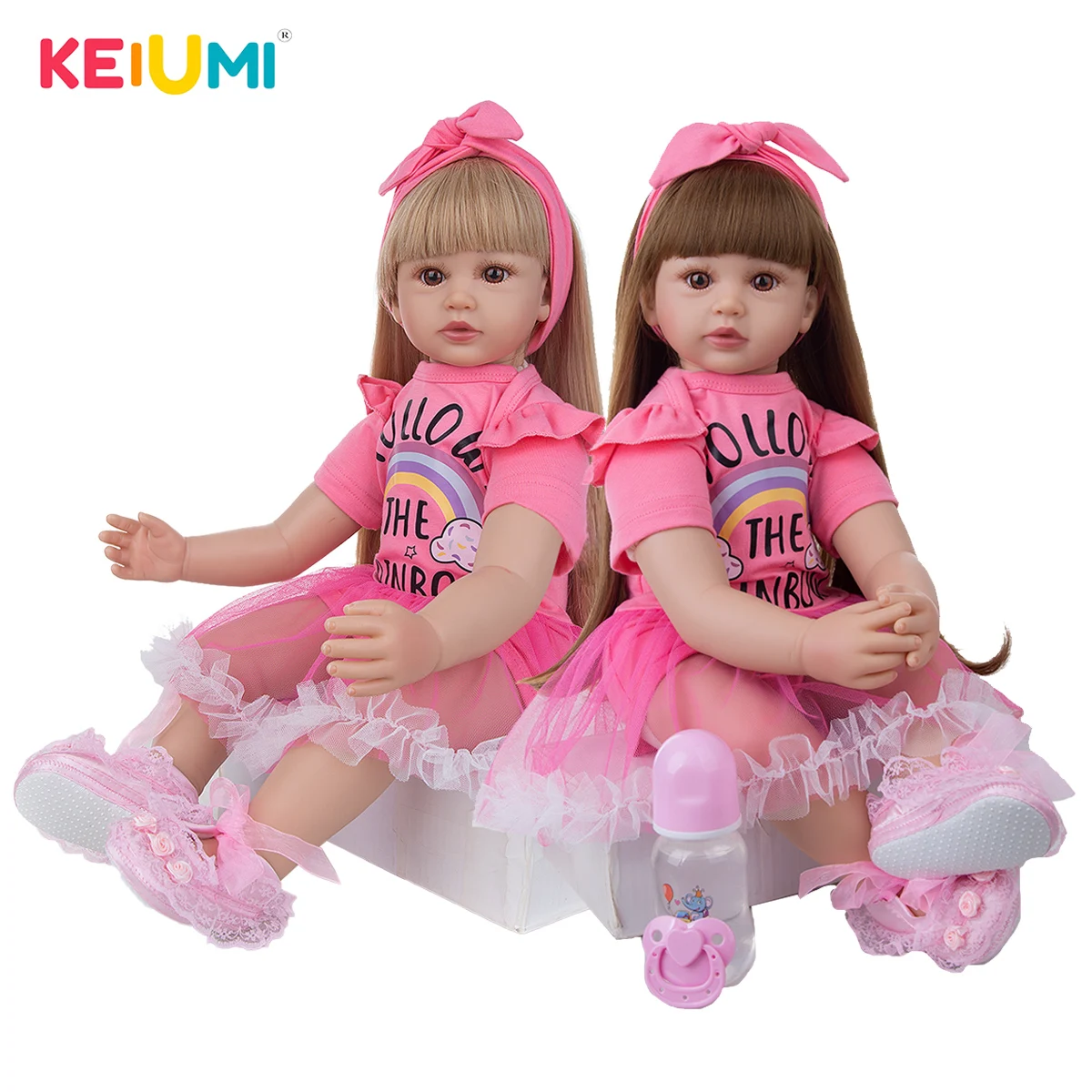 24 Inch Reborn Baby Dolls 60 cm Cloth Body Lifelike Princess Girl Baby Doll Wear Lovely Rainbow dress For Kid Birthday Xmas Gift