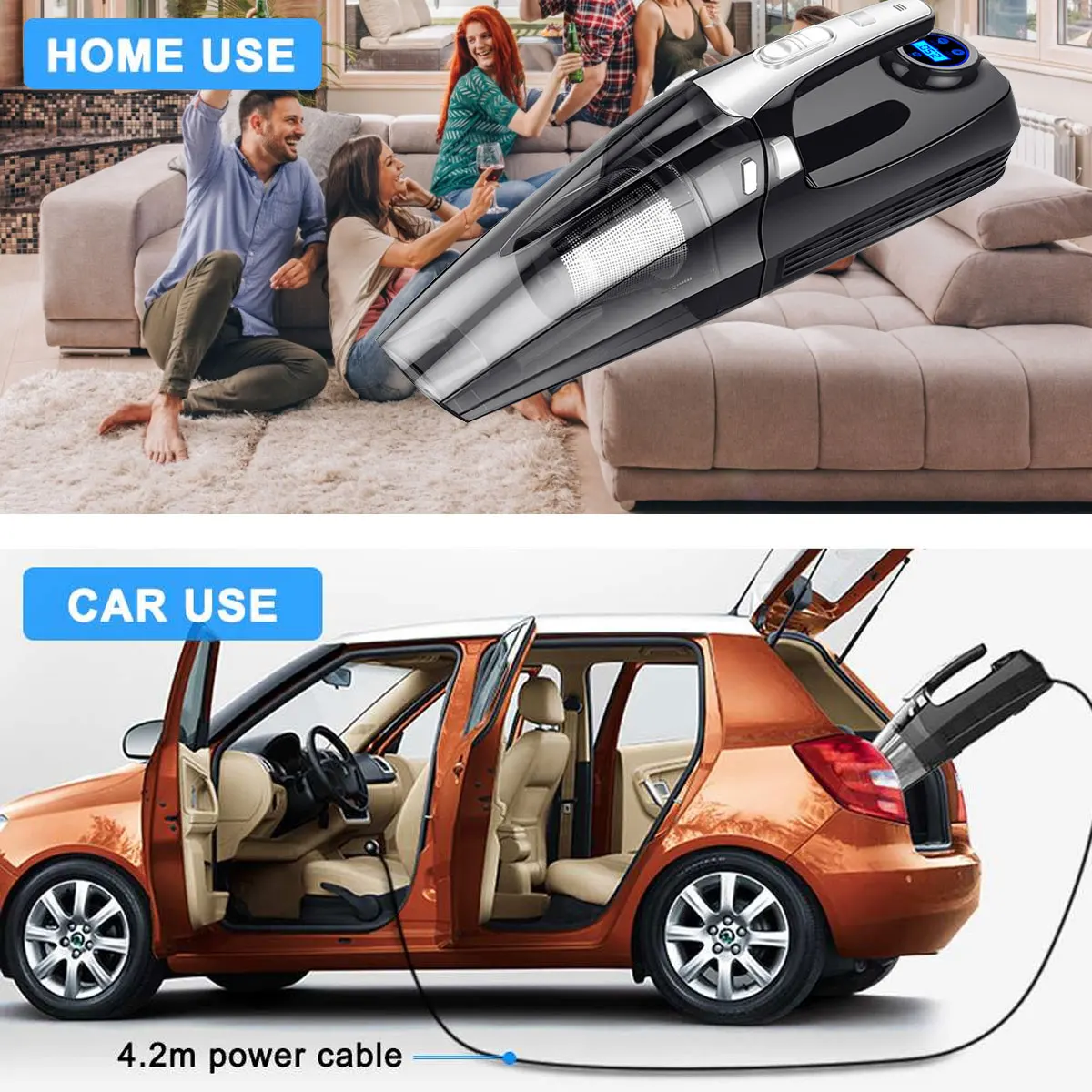 US $31.06 4 In 1 Car Handheld Vacuum Cleaner With Digital Tire Inflator Pump Pressure Gauge LED Light Vacuum Cleaner For Home Auto Car