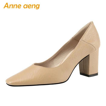 

2020 New Spring Women Pumps High Block Heel Square Toe Shallow Casual Fashion Women Shoes Camel Sexy Office Ladies High Heels