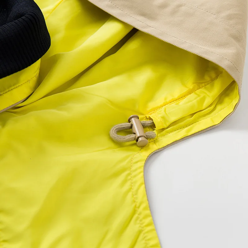 DEAT new winter fashion desings clothes full sleeves yellow patchwork kahki color hooded windbreaker with belt WJ89104L