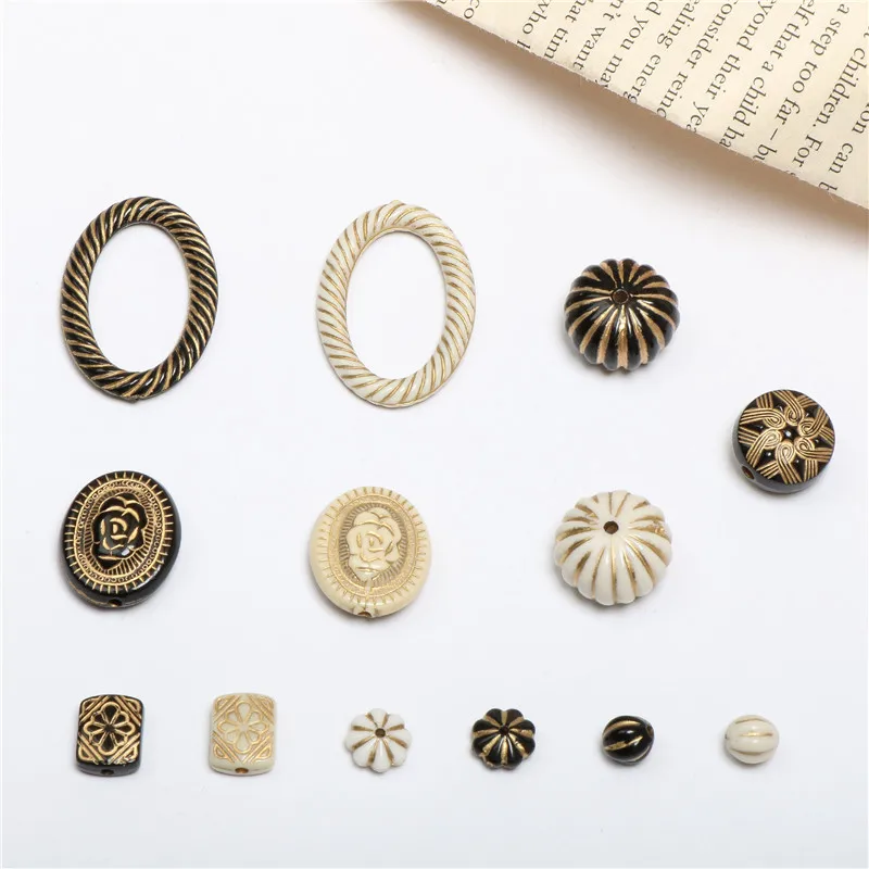 

Vintage 10pcs Mixed Bracelet Connector Acrylic Beads Diy Spacer Bead Jewelry Charms Make Necklace Beaded Handmade Findings