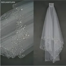 Женская свадебная вуаль белого цвета и цвета слоновой кости, 2 слоя, 75 см, ручная работа, отделка бисером, с гребнем, свадебные аксессуары