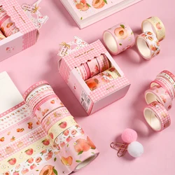 Bande adhésive Washi série pêche rose, 10 pièces/ensemble Kawaii, bande de masquage décorative pour Journal de Scrapbooking, accessoires de papeterie scolaire 