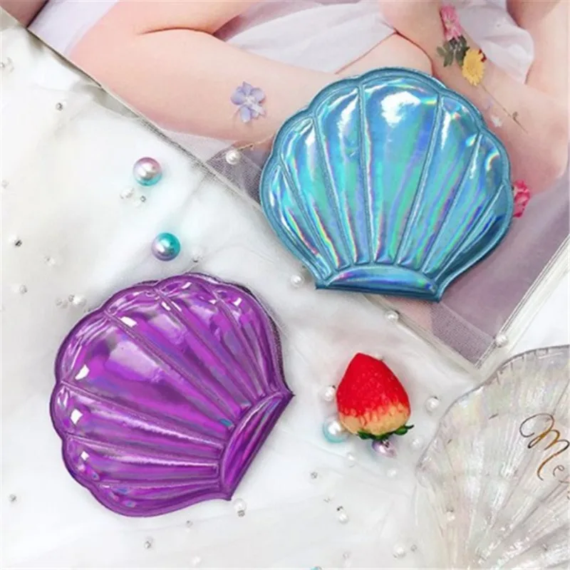 

2019 Portable New Laser Cute Shell Makeup Mirror Rainbow Double Sided Mirror Folding Pocket Cosmetic Mirrors Compact maquillaje