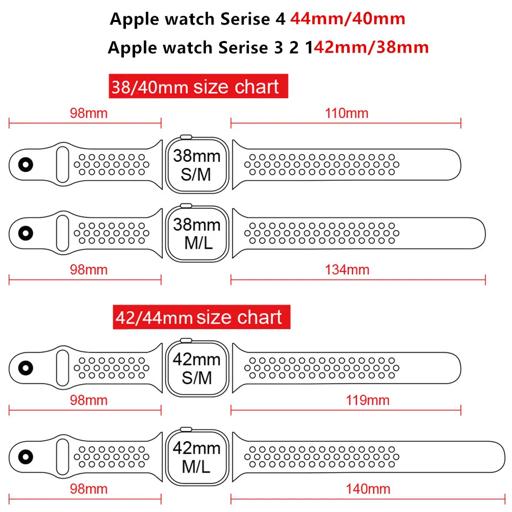 Силиконовый ремешок для Apple watch band 44 мм/40 мм iWatch band 42 мм/38 мм дышащий спортивный ремешок для часов Браслет Apple watch 5 4 3 2 1