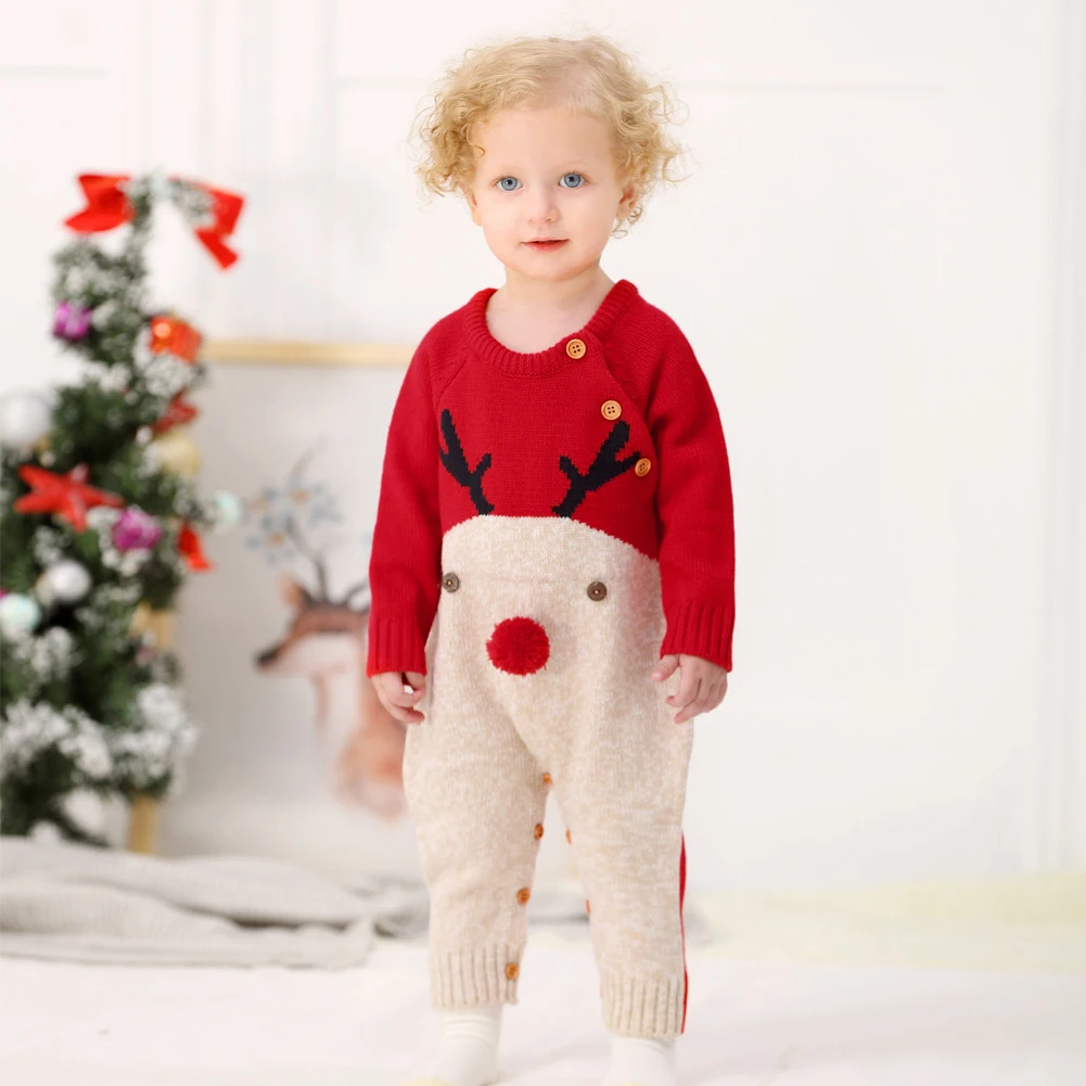 Brand Xmas Baby Kids Knit Infant Romper Sweater Jumpsuit Winter Warm New Boy Girl Deer Knitwear Deer Costume Baby Clothes