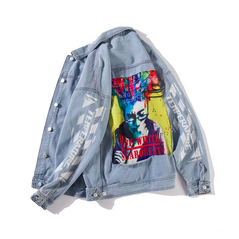 

2019 Spring And Autumn New Style Ow Colorful Graffiti-Style Printed Washing Jacket Plus-sized Menswear Loose Casual Coat