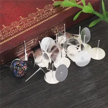 12 мм, 100 шт., яркие Серебристые серьги-гвоздики с покрытием из нержавеющей стали(с ушной вилкой), подходит для 12 мм стеклянных кабошонов-S3-29