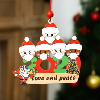 

Christmas Tree Hanging Pendant Creative Family Blessings Wooden Pendant Face Mask Snowman Christmas Decoration Happy New Year