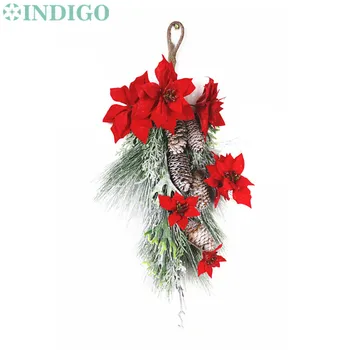 

INDIGO - Red Poinsettia Christmas Flower Hanging Flower Arrangement Bouquet Artificial Flower Home Shop Window Decor Free Shipping