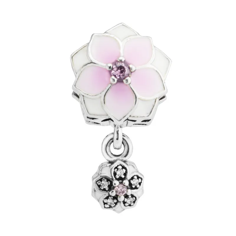 

Magnolia Bloom Flower Beads for Silver 925 Original Charms Bracelets Women Jewelry DIY Pink CZ Crystal Beads for Jewelry Making