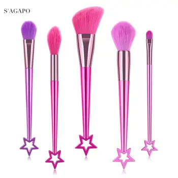 

S'AGAPO 5pcs Star Makeup Brushes Set tools Professional Foundation Eyeshadow Concealer Loose Powder colorful Beauty Makeup tools