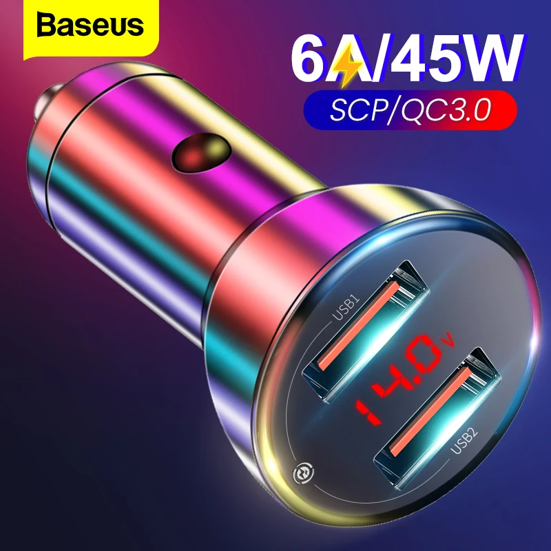 

Baseus 45W Metal Dual USB Quick Charge 4.0 3.0 Car Charger SCP QC4.0 QC3.0 Fast Car USB Charger For iPhone Xiaomi Mobile Phone