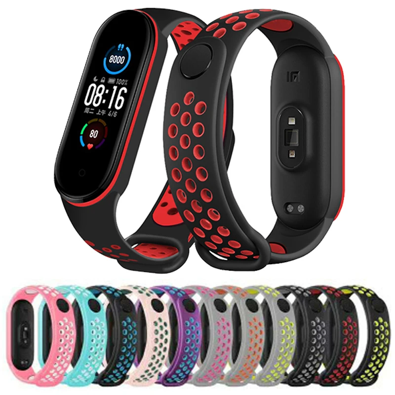 2020 силиконовый ремешок для Xiaomi Mi Band 5 пористый двухцветный браслет с защитой от