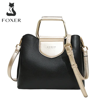 

FOXER Women's Genuine Leather Top Handle Bag Fashion Shoulder Bag Female Small Totes Bag Large Capacity Ladies Classical Handbag