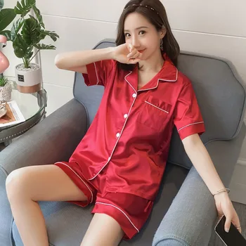 

GOGONI Women Pyjamas Set 2Pcs Women Sleepwear Outwear Hot Sale Breathable Short Sleeve And Pants Sweet 2020 New Arrivals