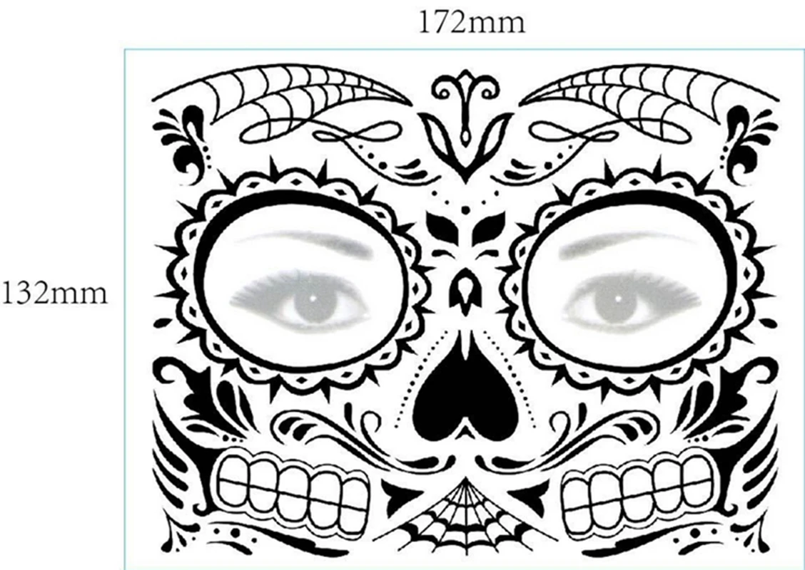 Mexica Day of the Dead Sugar Skull Face временная татуировка Хэллоуин Макияж наклейки для Хэллоуина Маскарад Вечерние - Цвет: 172X132mm 3