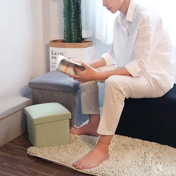 

Foldable Storage Stool storage baskets Fabric storage box use as a stool Bedroom living room footrest laundry basket 30*30*30