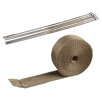 

2mm Exhaust Pipe Header Wrap Tape+6 Ties Kit Fiberglass Heat Motorcycle 15M Motor Plastic Roll Resistant with Stainless Ties New