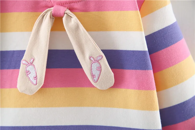 Baby Girls Dress Autumn Winter Cotton Long Sleeved Princess Dress Toddler Rainbow Striped Carrot Dress Children Bow Dress