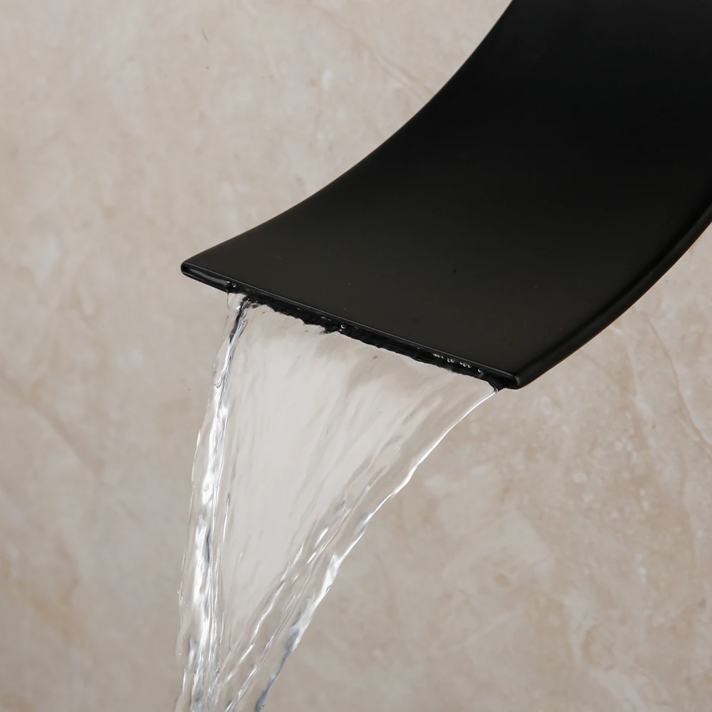 Matte Black Rainfall Tub LED Bathtub Rain Square Stainless Steel Shower Head Shower With Mixer Valve
