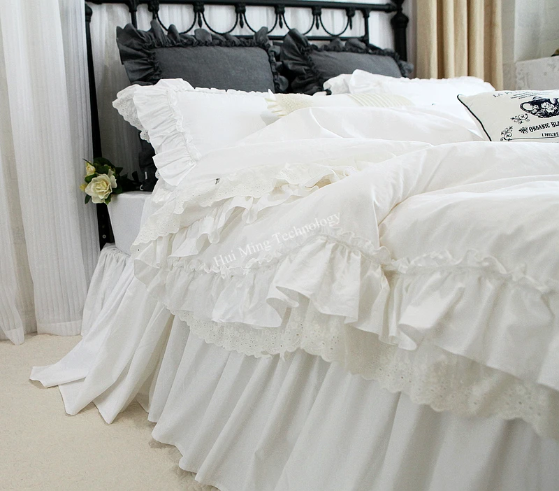 European Khaki bedding set double ruffle lace duvet cover bedding elegant bedspread bed sheet wedding decor bed clothes HM-04B
