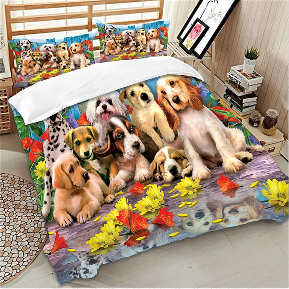 Dogs Printed Duvet Cover Set Queen Super King Size Animal Bedding Set Quilt Cover Bedclothes with Pillow Cases For Children Kids