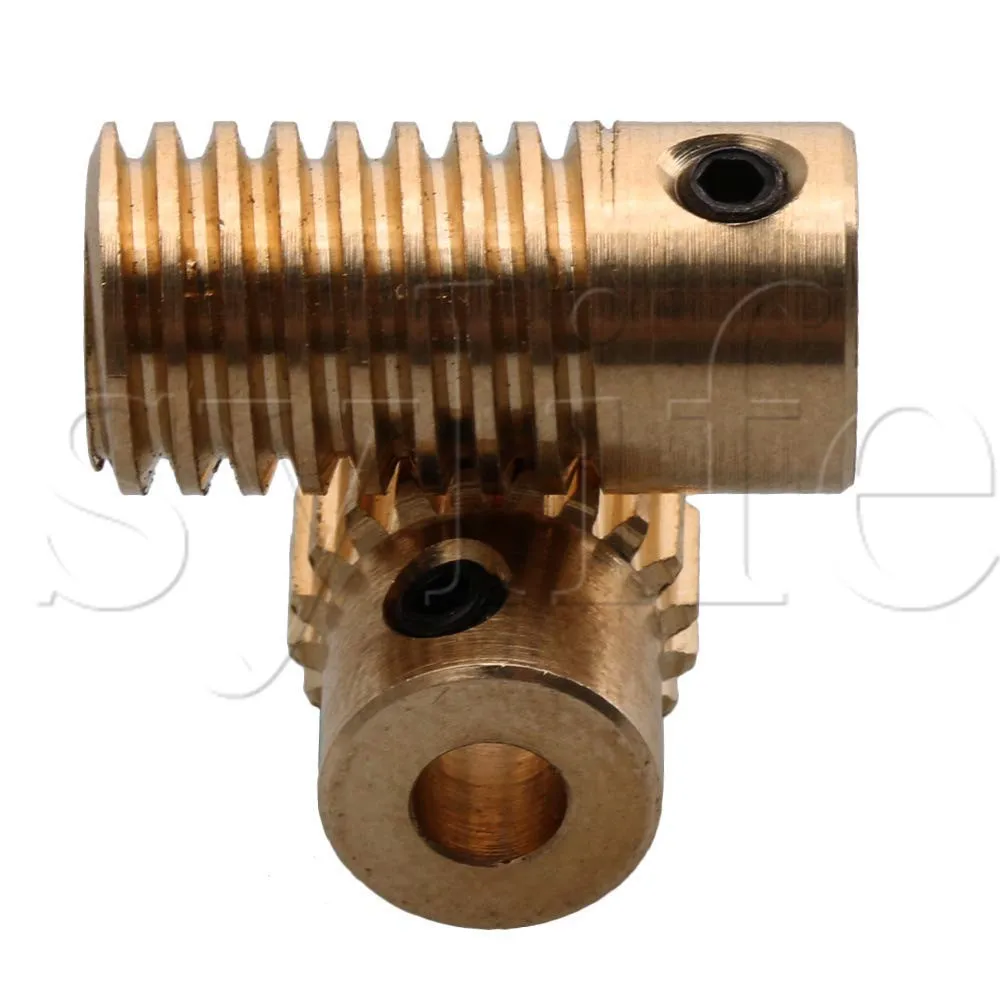 Yellow 0.5 Modulus Brass Worm Reducer 20 T Wore Gear Wheel + 4mm Bore Worm Gear Shaft