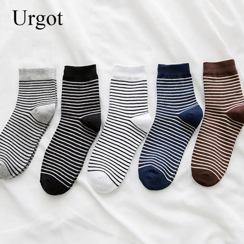 

Urgot 5 Pairs Men Socks Business Casual Middle Tube All-match Cotton Socks Striped Spring Autumn Four Season Comfort Male Meias